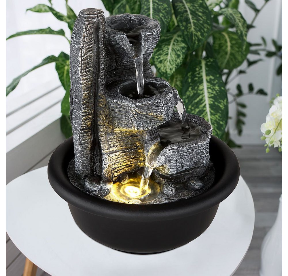 GLOBO LIGHTING Zimmerbrunnen, LED Zimmerbrunnen Tischbrunnen Wasserfall Kunststoff schwarz H 19 cm – Bild 3 von 5