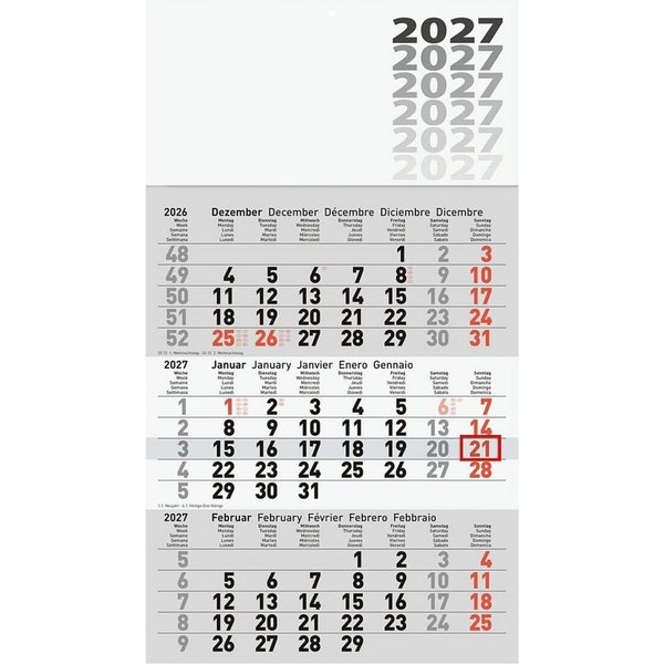 GLOCKEN Monatskalender, für 2027, 3 Monate im Überblick