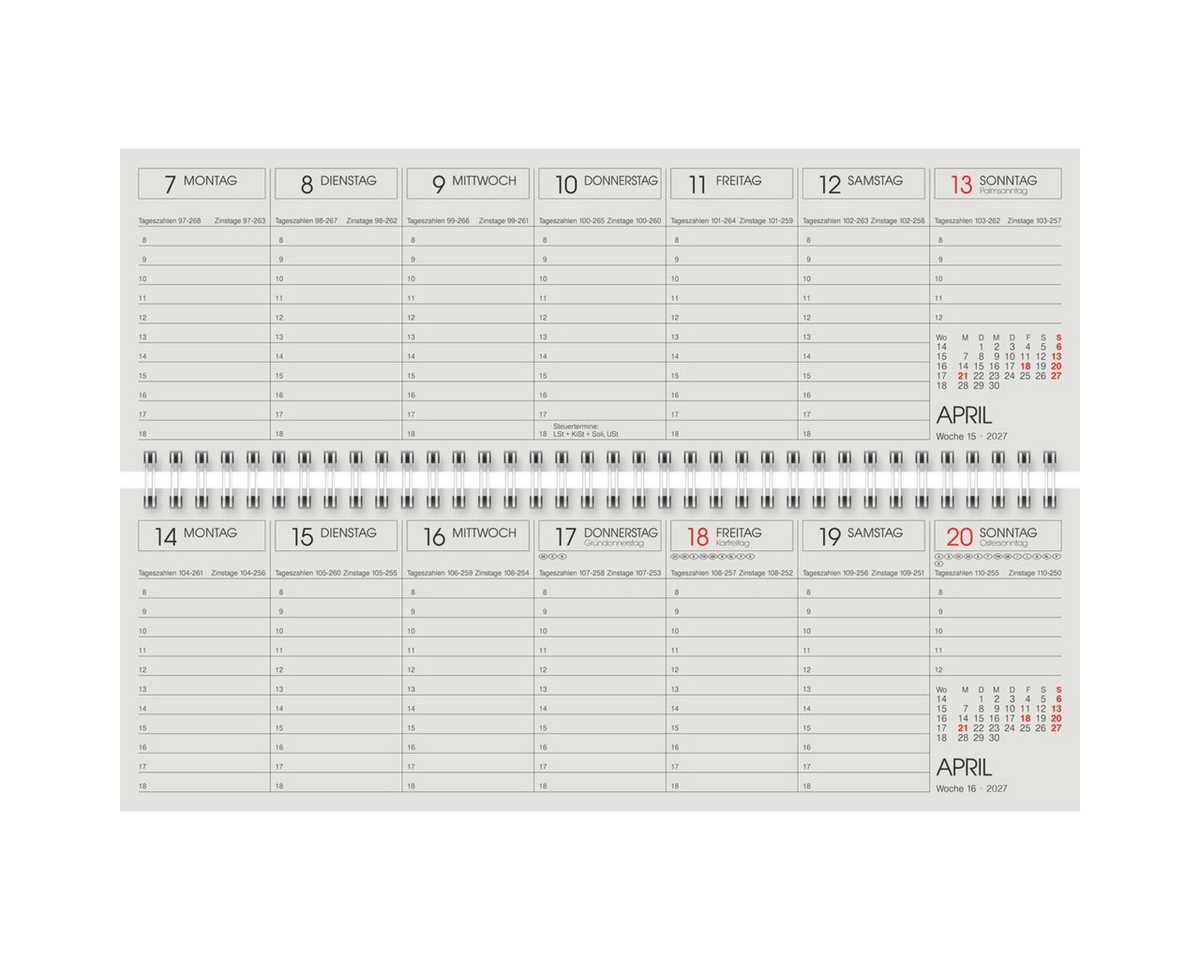 GLOCKEN Schreibtischkalender Querkalender 29,7x10cm 1 Woche auf 1 Seite UWS Kalendarium 2027 – Bild 2 von 2