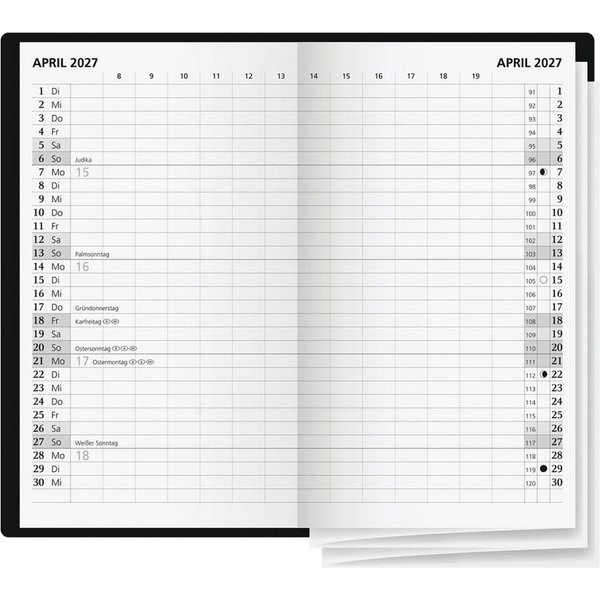 GLOCKEN Taschenkalender, für 2027, 2 Seiten = 1 Monat, Zeitspanne: 8-19 Uhr