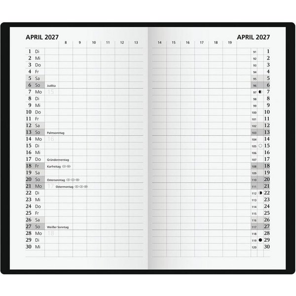 GLOCKEN Taschenkalender, für 2027, 2 Seiten = 1 Monat, Zeitspanne: 8-19 Uhr