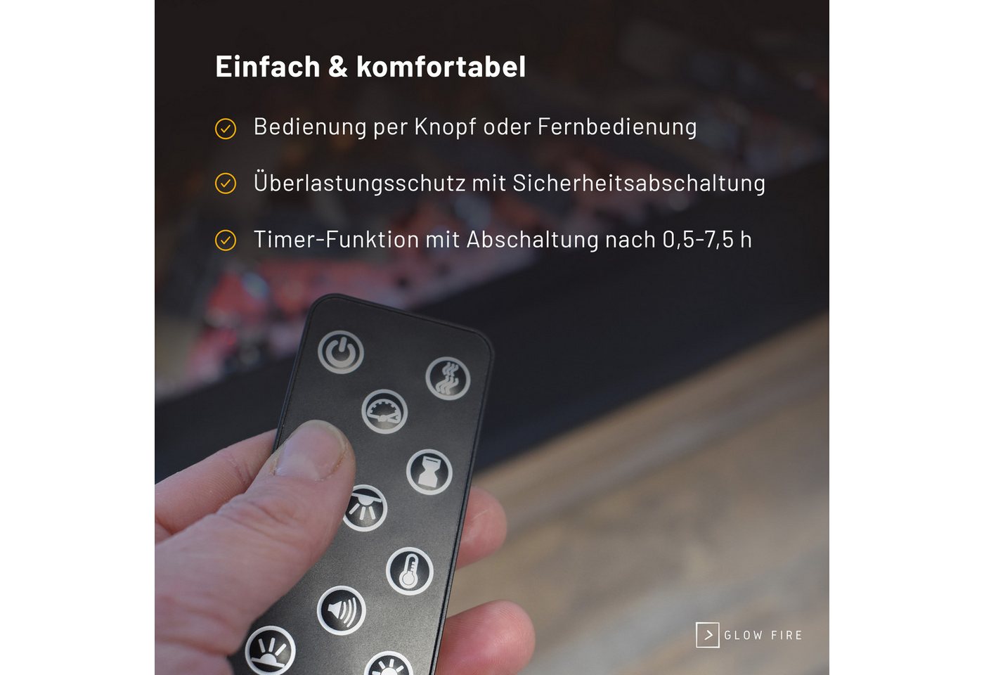 GLOW FIRE Elektrokamin PR14 E-Motion 3D, Elektrischer Kamin mit 3D Feuer mit Heizung, täuschend echte Flamme mit Heizung, 3 Dekorationen – Bild 5 von 5