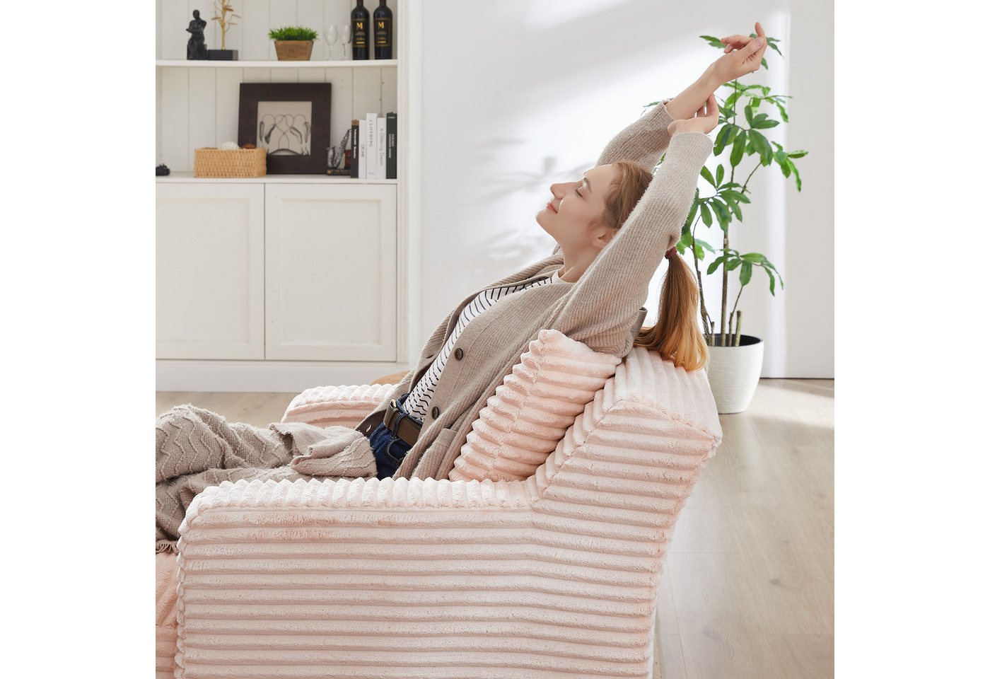 GLP Chaiselongue Bodensofa mit Schlaffunktion, Cord Chaiselongue Relaxsessel Schlafsofa ohne Montage – Bild 4 von 5