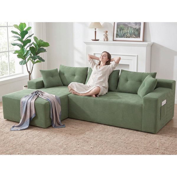 GLP Ecksofa L-Form 3-Sitzer Cord Sofa 255 cm mit Taschenfederkern, Set, Modulares Sofa mit großer Chaiselongue, ohne Montage