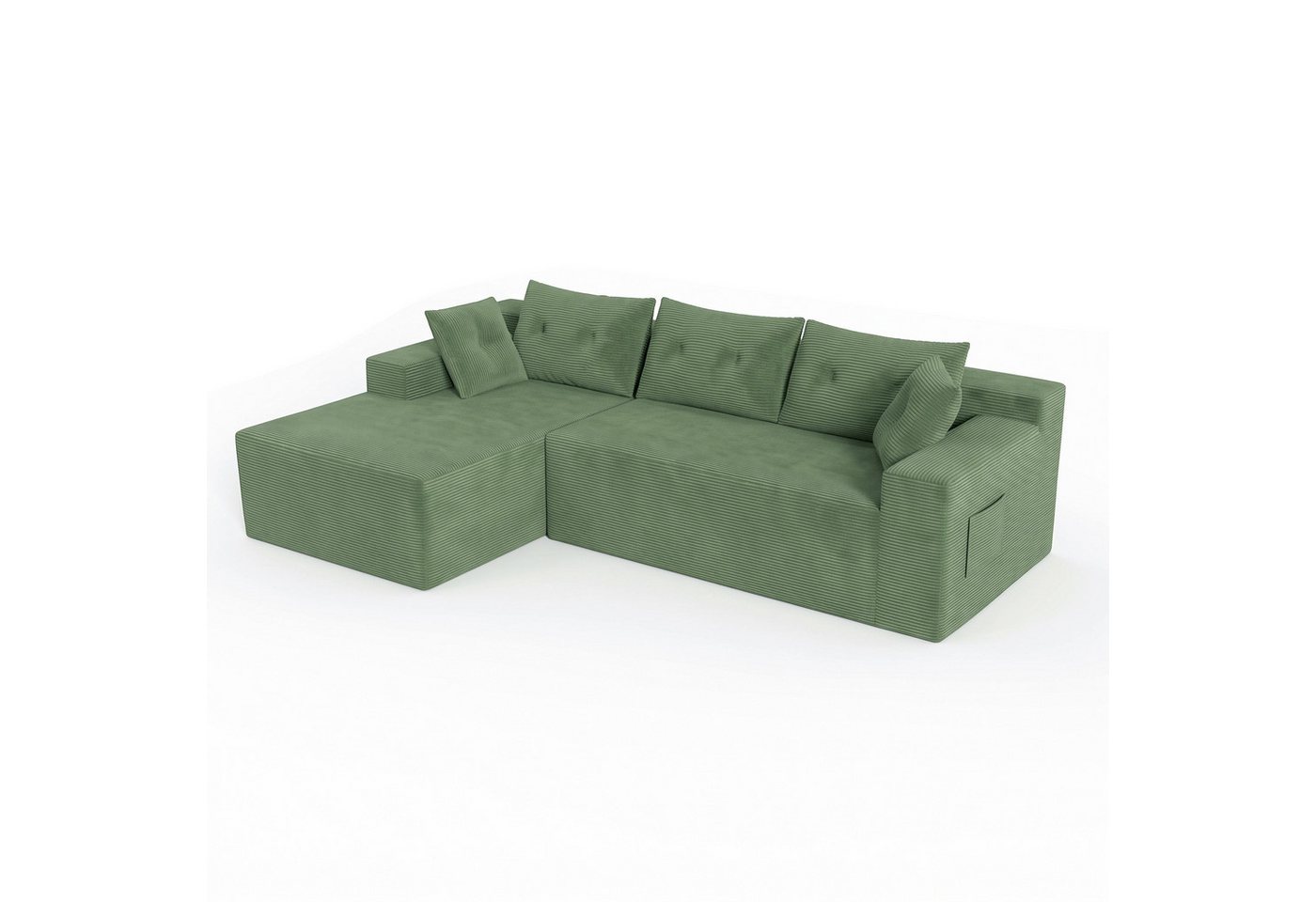GLP Ecksofa L-Form 3-Sitzer Cord Sofa mit Taschenfederkern 255 cm, Links/Rechts, Set, Modulares Couch ohne Montage mit großer Chaiselongue – Bild 2 von 5