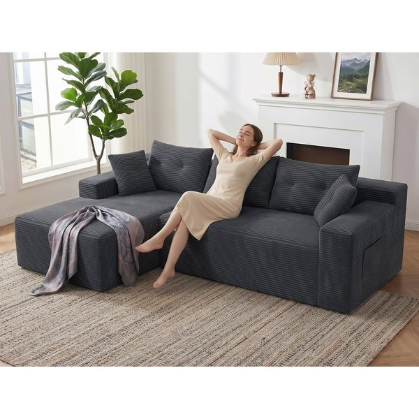 GLP Ecksofa L-Form 3-Sitzer Cord Sofa 255 cm mit Taschenfederkern, Set, Modulares Sofa mit großer Chaiselongue, ohne Montage