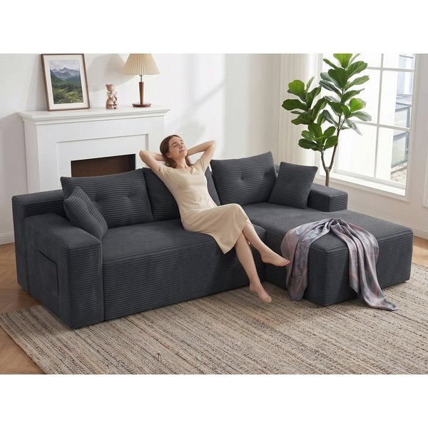 GLP Ecksofa L-Form 3-Sitzer Cord Sofa 255 cm mit Taschenfederkern, Set, Modulares Sofa mit großer Chaiselongue, ohne Montage