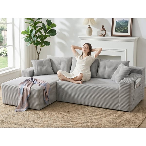 GLP Ecksofa L-Form 3-Sitzer Cord Sofa 255 cm mit Taschenfederkern, Set, Modulares Sofa mit großer Chaiselongue, ohne Montage