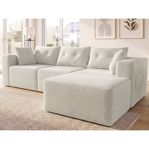 GLP Ecksofa Modulares Sofa aus Cord 254 cm breit, keine Montage erforderlich, 4 flexibel kombinierbare Module, Taschenfederkern, 3-Sitzer mit Ottomane und 5 Kis