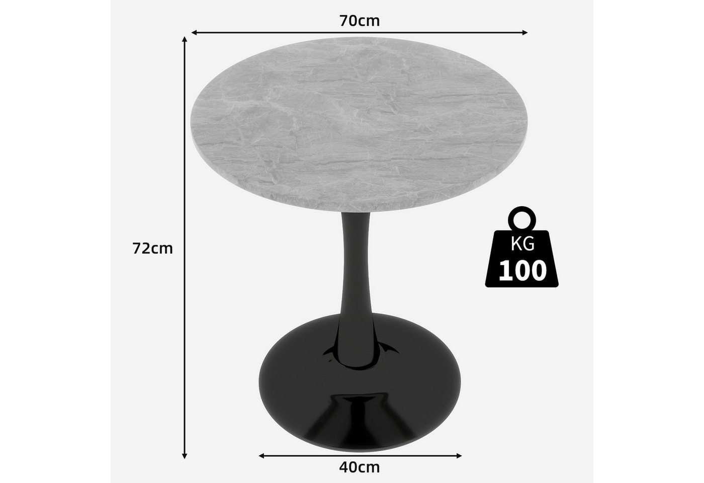 GLP Esstisch Runder Esstisch mit Sinterstein Tischplatte in Marmoroptik, 70 cm Ø (Gestell aus Metall, kratzfest und hitzebeständig), für kleine Räume und Apartm – Bild 3 von 5