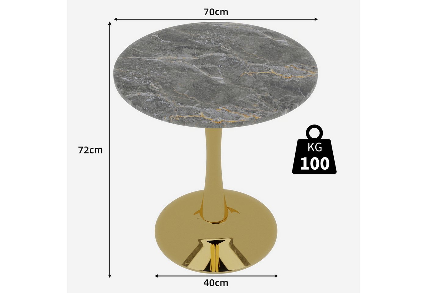 GLP Esstisch Runder Esstisch mit Sinterstein Tischplatte in Marmoroptik, 70 cm Ø (Gestell aus Metall, kratzfest und hitzebeständig), für kleine Räume und Apartm – Bild 2 von 5