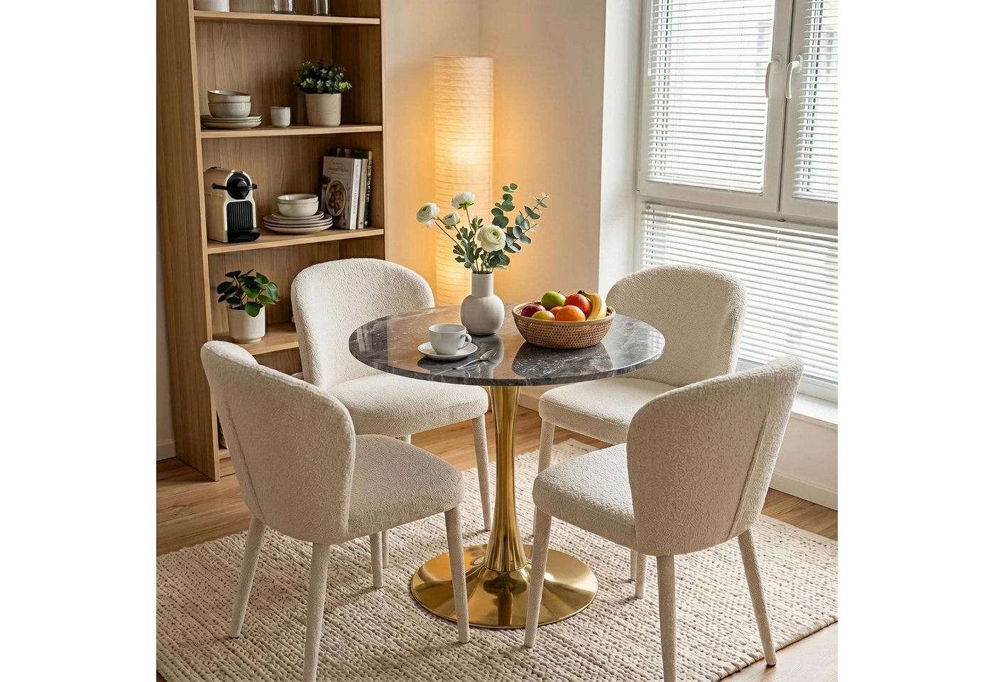 GLP Esstisch Runder Esstisch mit Sinterstein Tischplatte in Marmoroptik, 70 cm Ø (Gestell aus Metall, kratzfest und hitzebeständig), für kleine Räume und Apartm – Bild 3 von 5