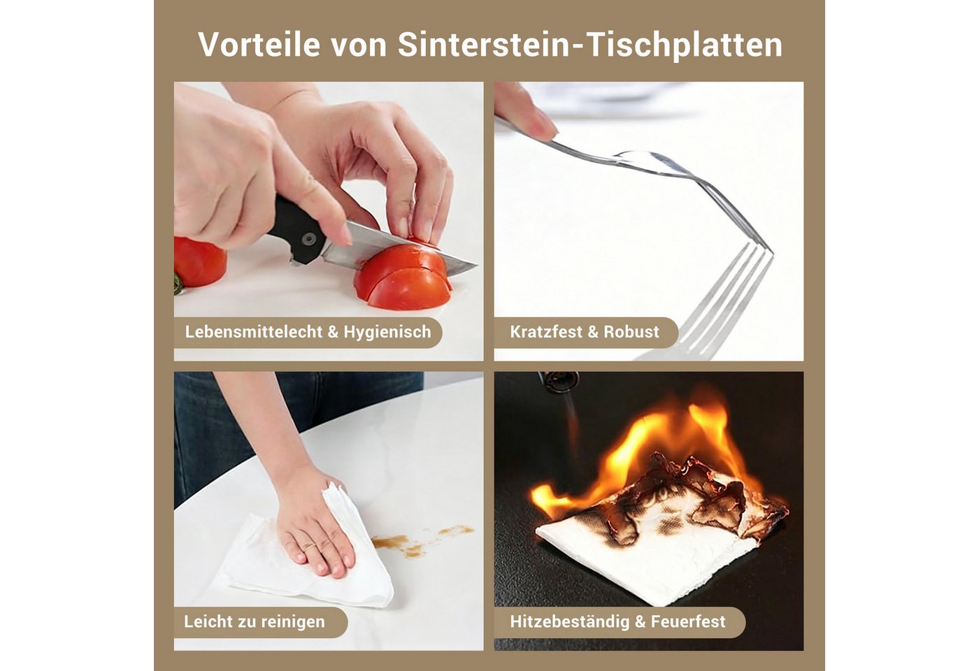 GLP Esstisch Runder Esstisch mit Sinterstein Tischplatte in Marmoroptik, 70 cm Ø (Gestell aus Metall, kratzfest und hitzebeständig), für kleine Räume und Apartm – Bild 5 von 5