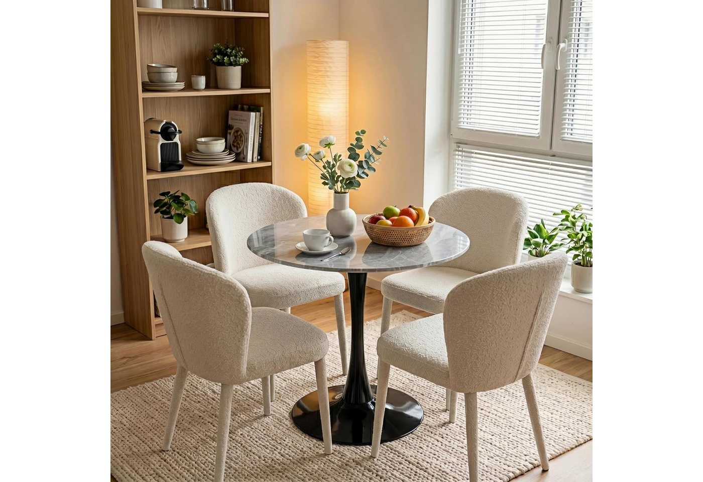 GLP Esstisch Runder Esstisch mit Sinterstein Tischplatte in Marmoroptik, 70 cm Ø (Gestell aus Metall, kratzfest und hitzebeständig), für kleine Räume und Apartm – Bild 3 von 5