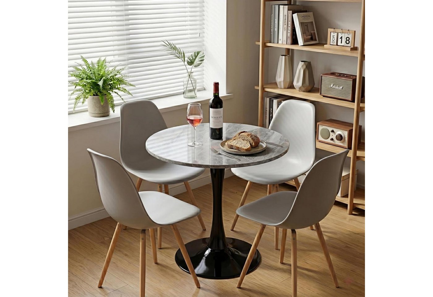 GLP Esstisch Runder Esstisch mit Sinterstein Tischplatte in Marmoroptik, 70 cm Ø (Gestell aus Metall, kratzfest und hitzebeständig), für kleine Räume und Apartm – Bild 4 von 5