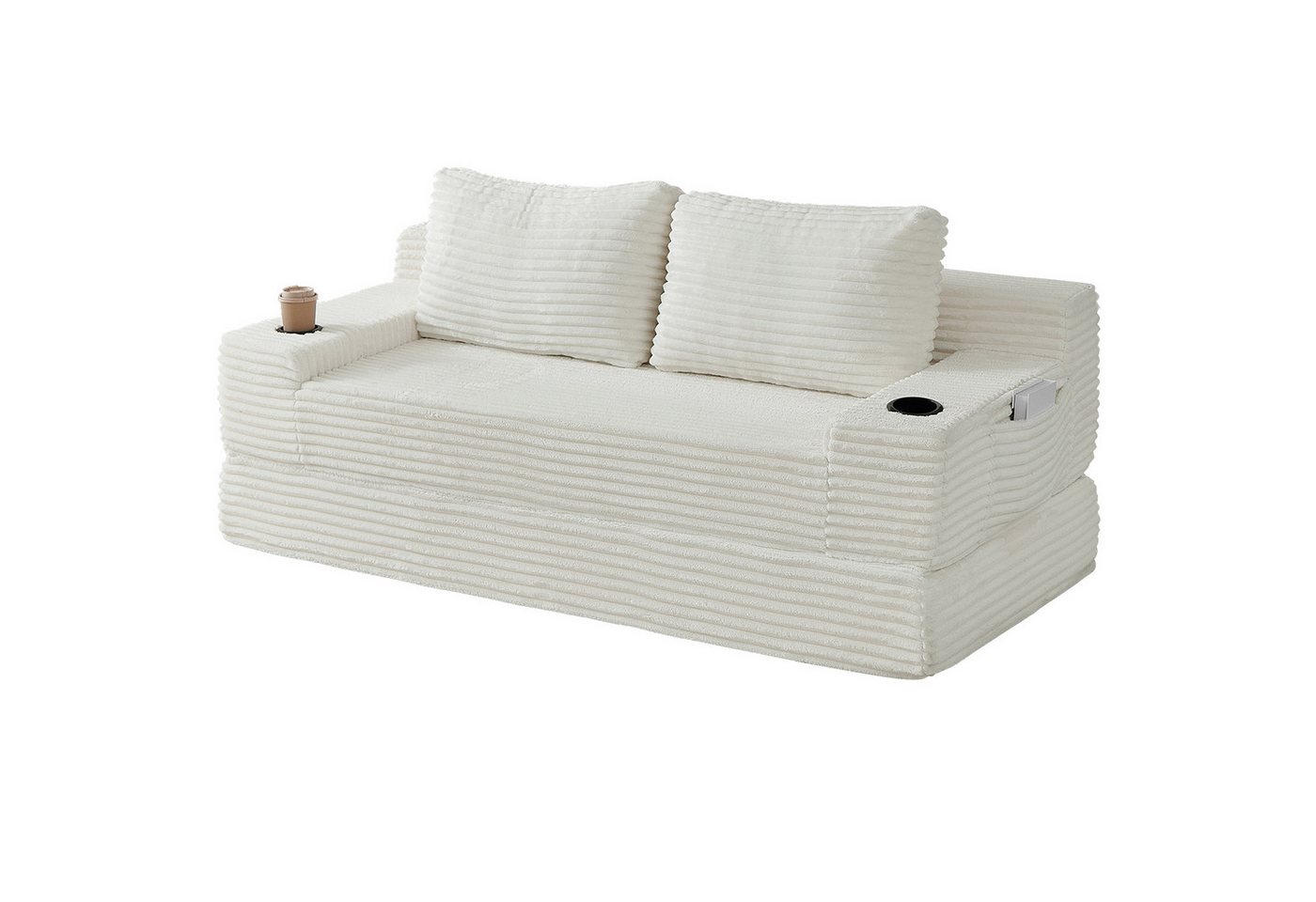 GLP Schlafsofa 2-Sitzer in Cord-Stoff, mit Bettfunktion und Getränkehaltern, Liegefläche 180x170 cm, 180x85x62 cm – Bild 2 von 5