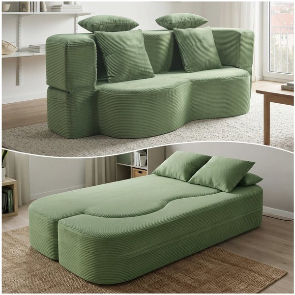 GLP Schlafsofa 2-Sitzer Klappsofa mit Schlaffunktion inkl. 4 Kissen, Set, Bodensofa & Gästebett ohne Montage für kleine Räume
