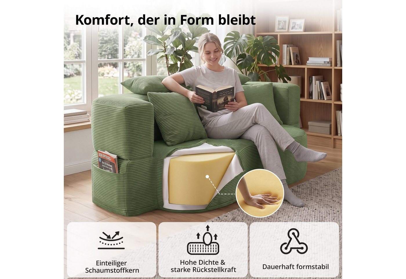 GLP Schlafsofa 2-Sitzer Klappsofa mit Schlaffunktion inkl. 4 Kissen, Set, Bodensofa & Gästebett ohne Montage für kleine Räume – Bild 4 von 5