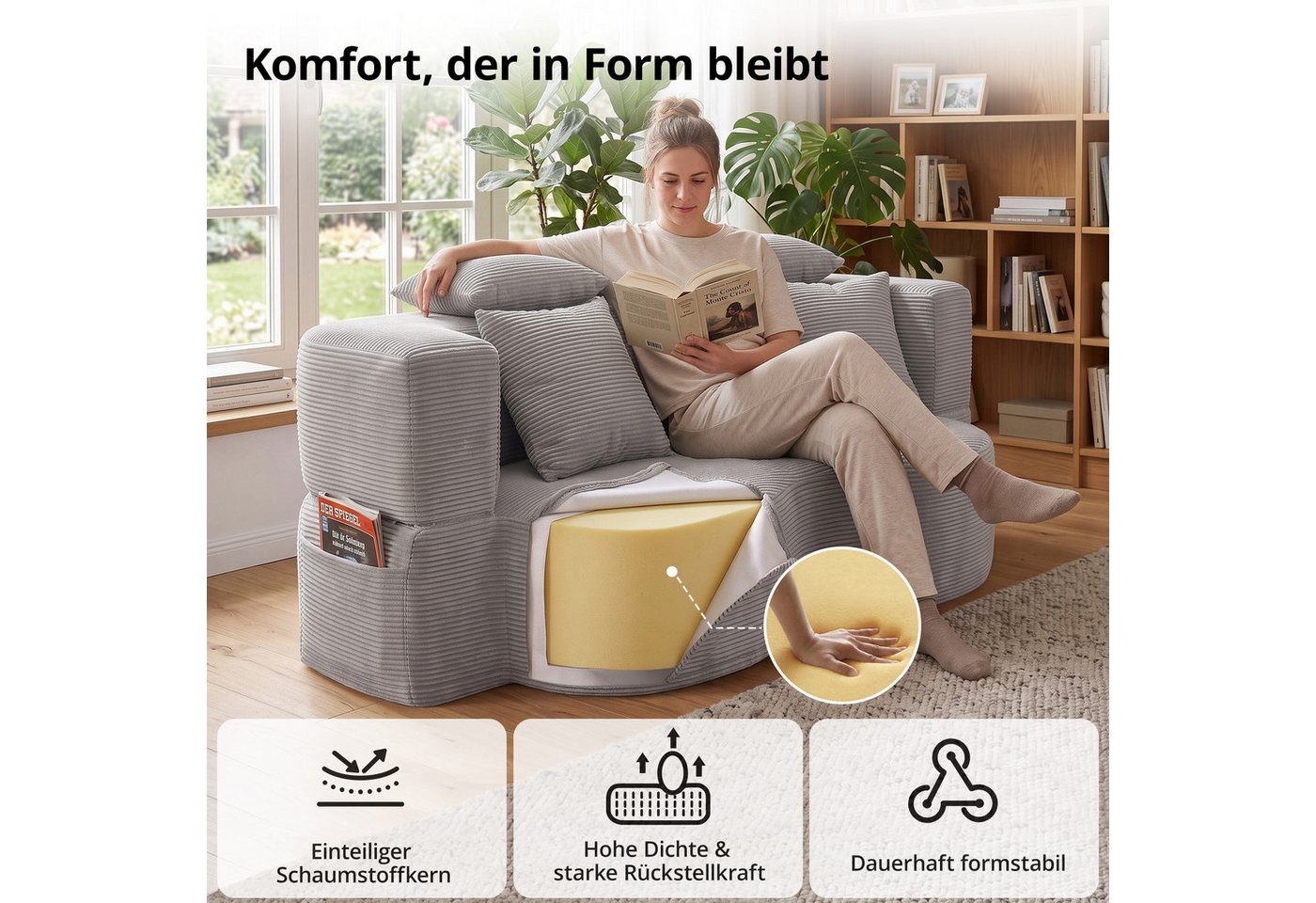 GLP Schlafsofa 2-Sitzer Klappsofa mit Schlaffunktion inkl. 4 Kissen, Set, Bodensofa & Gästebett ohne Montage für kleine Räume – Bild 4 von 5