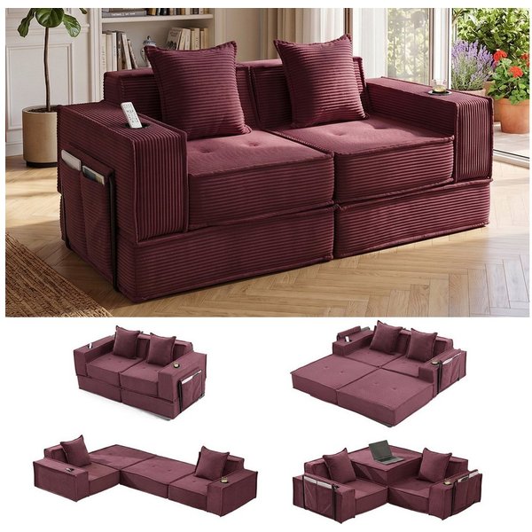 GLP Sofa Modulares Bodensofa 2-Sitzer, Set 5, faltbares Cord-Schlafsofa mit Liegefläche 162x156 cm