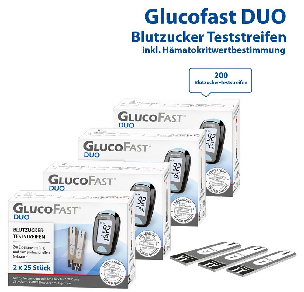 GLUCOFAST Blutzucker-Teststreifen DUO, 200 Diabetes Teststreifen, 200-tlg., Für das Glucofast DUO Blutzucker Messgerät – Bild 2 von 2