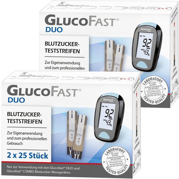 GLUCOFAST Blutzucker-Teststreifen DUO, 100 Diabetes Teststreifen, 100-tlg., Für das Glucofast DUO Blutzucker Messgerät