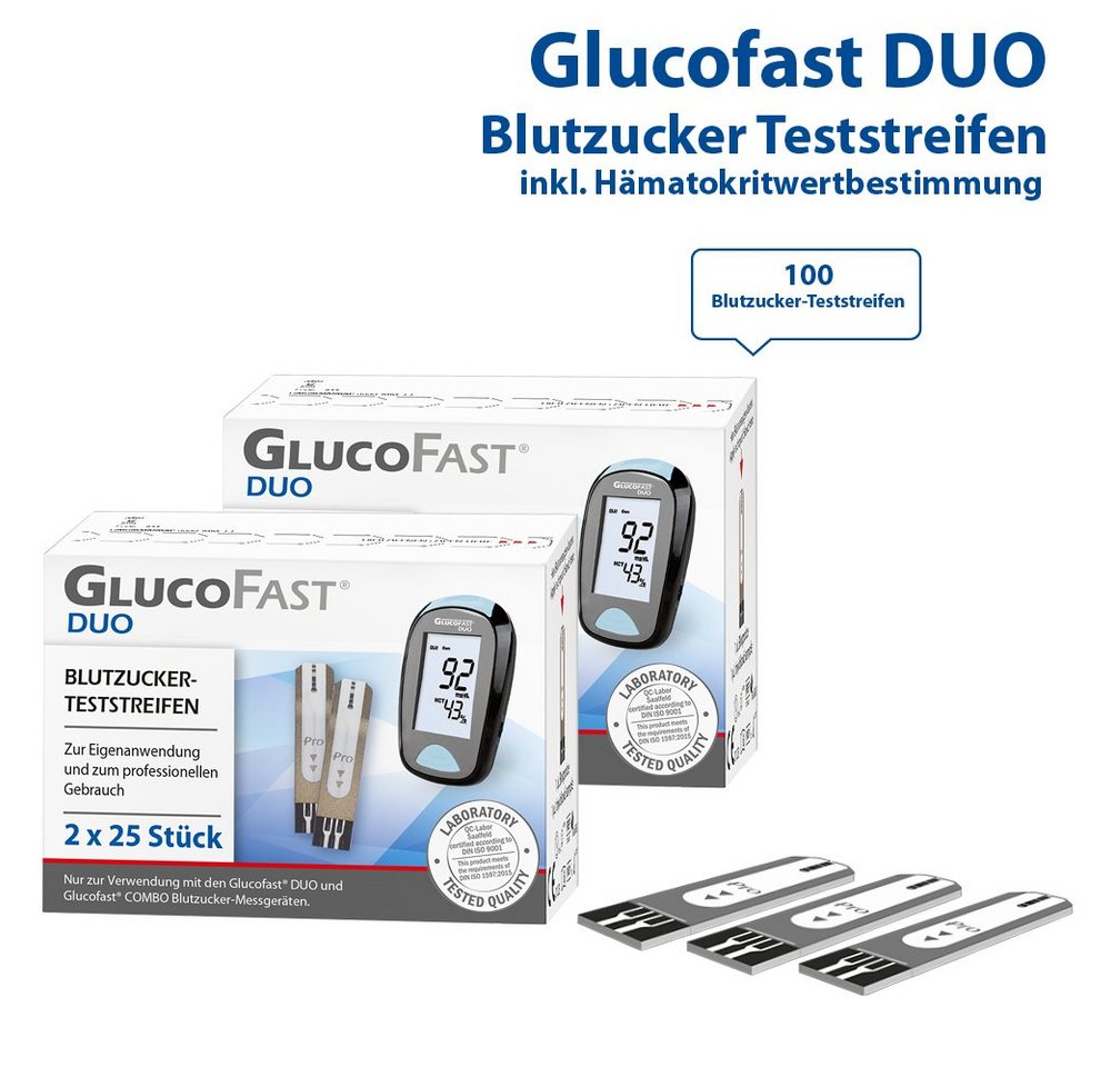 GLUCOFAST Blutzucker-Teststreifen DUO, 100 Diabetes Teststreifen, 100-tlg., Für das Glucofast DUO Blutzucker Messgerät – Bild 2 von 2