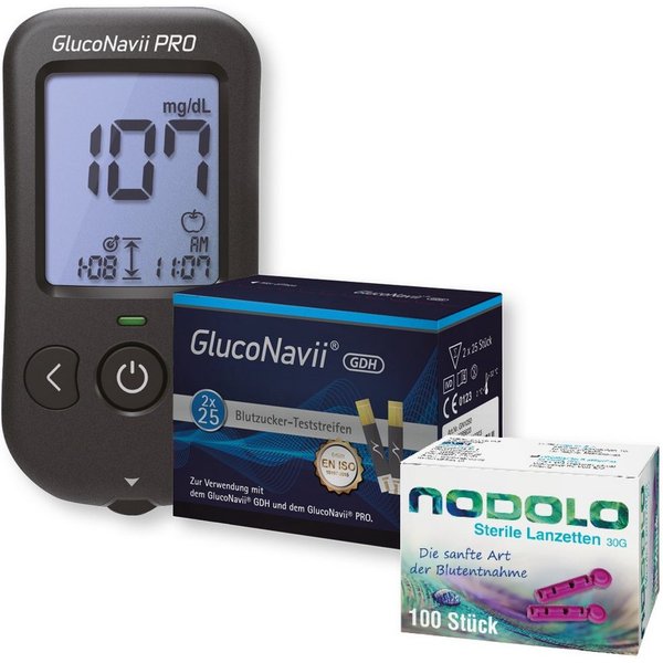 GlucoNavii Blutzuckermessgerät Pro in MMOL, Blutzuckermessgerät komplettset, Ink. 60 Blutzucker Teststreifen, 110 Lanzetten und 1 Lanzettiergerät