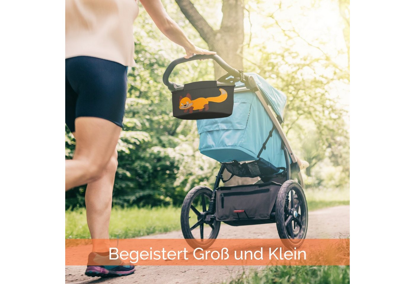 GLÜCKSWOLKE Kinderwagen-Tasche in Grau oder Schwarz I 6 Motive I Kinderwagentasche & Buggy Organizer, Kinderwagen Tasche mit Getränkehalter und Feuchttücherfach – Bild 5 von 5