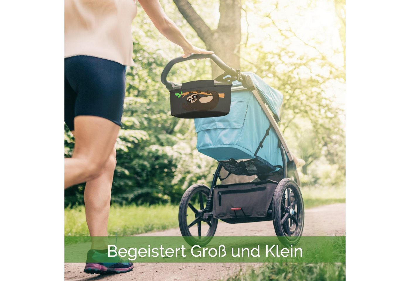 GLÜCKSWOLKE Kinderwagen-Tasche in Grau oder Schwarz I 6 Motive I Kinderwagentasche & Buggy Organizer, Kinderwagen Tasche mit Getränkehalter und Feuchttücherfach – Bild 5 von 5