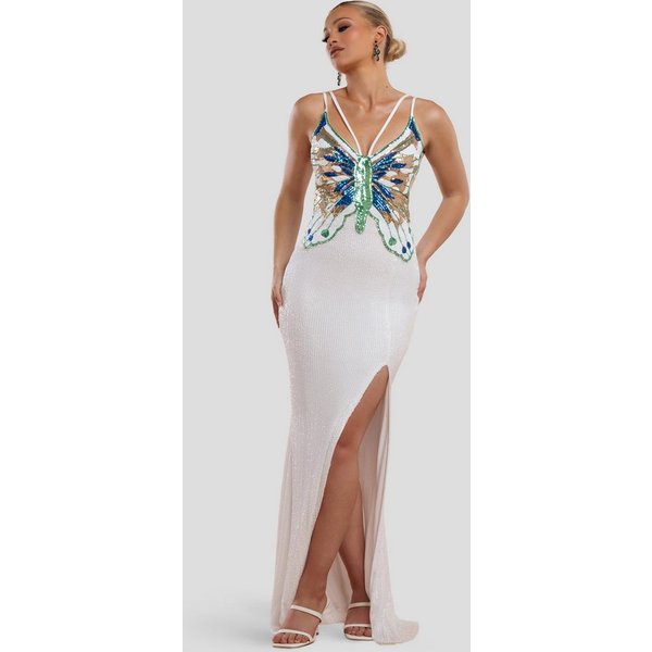 Goddiva Maxikleid Sequin Butterfly Front Split Maxi Dress langes Kleid