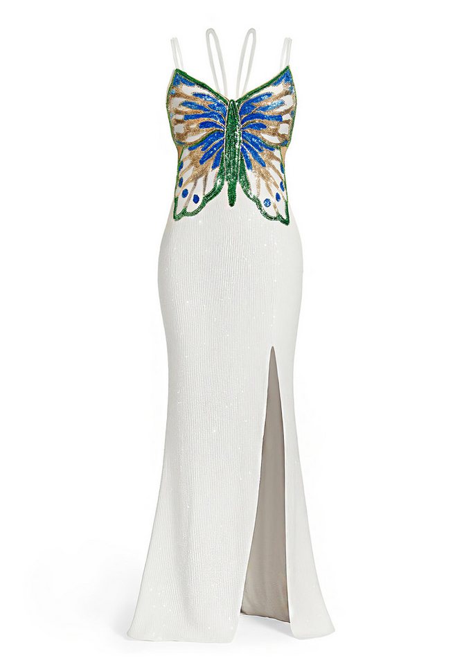 Goddiva Maxikleid Sequin Butterfly Front Split Maxi Dress langes Kleid – Bild 2 von 5