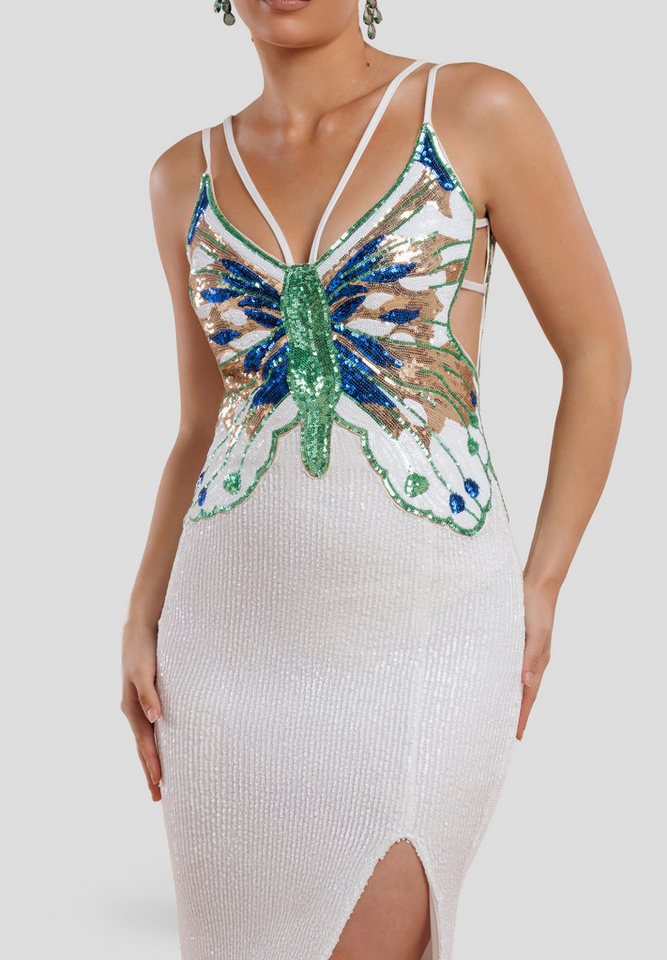 Goddiva Maxikleid Sequin Butterfly Front Split Maxi Dress langes Kleid – Bild 4 von 5