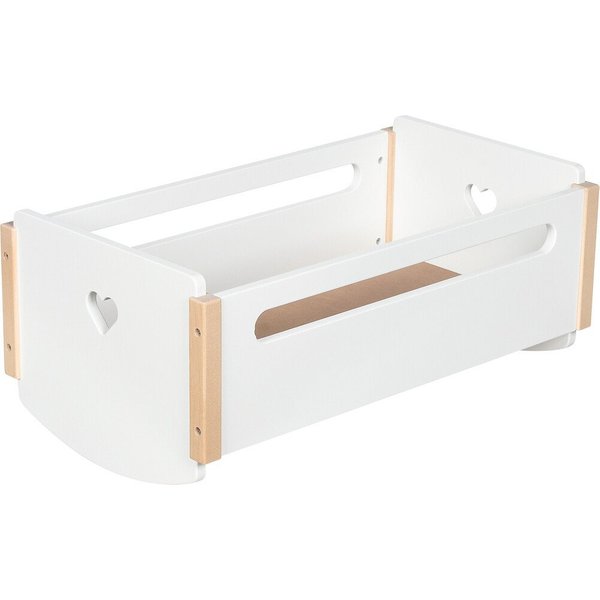 goki Puppenbett Puppenwiege Herz, weiß & natur, Holz-Puppenbett mit Schaukelkufen