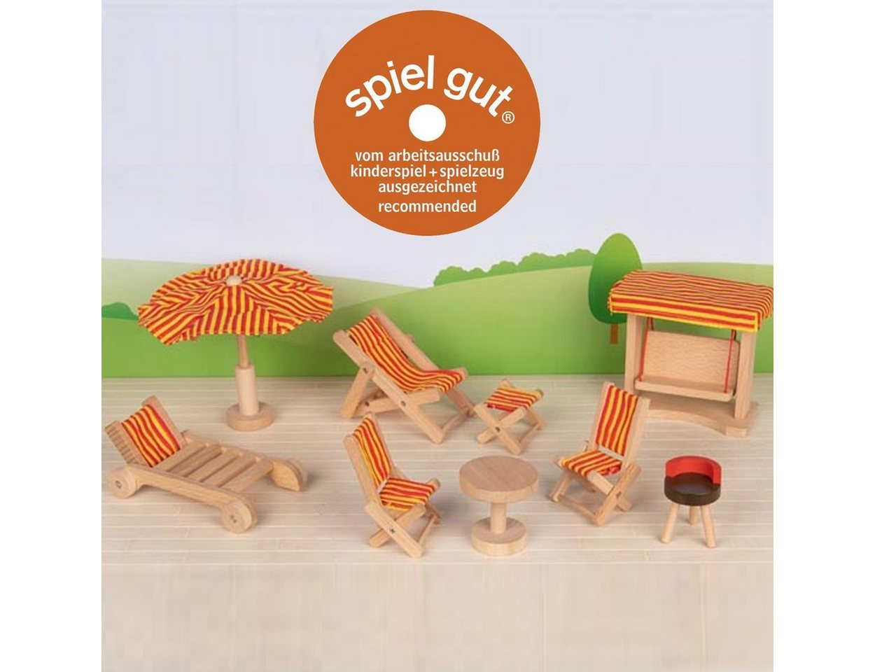 goki Puppenhaus Puppengartenmöbel, (bestehend aus 9 Teilen, 9-tlg., spar set), jede Puppenstube perfekt einrichtet – Bild 4 von 5