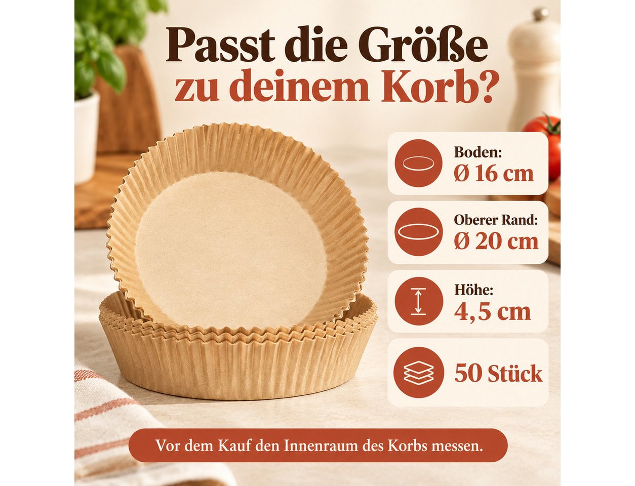 GOLDEN Backpapier Airfryer Backpapier rund, 50 Stück, Boden Ø 16 cm – Bild 2 von 5