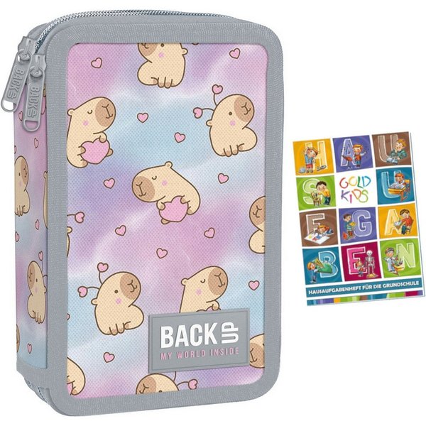 GOLDKIDS Federmäppchen 2 Fächer - Mäppchen für Mädchen und Jungen -, (Federmappe 2-Fach Federtasche, Gefüllte Schüleretui Schulmäppchen), und Hausaufgabenheft