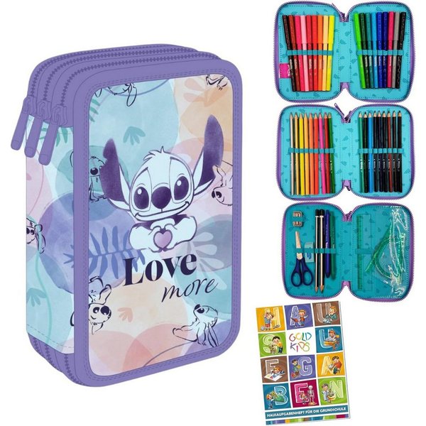 GOLDKIDS Federmäppchen 3 Fächer - Mäppchen für Mädchen und Jungen -, (Federmappe 3-Fach Federtasche, Gefüllte Schüleretui 46-teilig), Schulmäppchen und Hausaufg