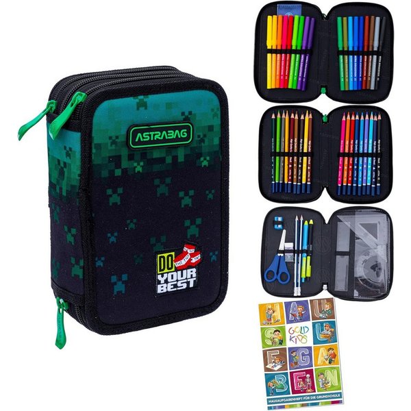 GOLDKIDS Federmäppchen 3 Fächer - Mäppchen für Mädchen und Jungen -, (Federmappe 3-Fach Federtasche, 1-tlg., Gefüllte Schüleretui Schulmäppchen), und Hausaufgab