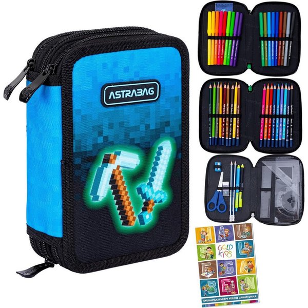 GOLDKIDS Federmäppchen 3 Fächer - Mäppchen für Mädchen und Jungen -, (Federmappe 3-Fach Federtasche, 1-tlg., Gefüllte Schüleretui Schulmäppchen), und Hausaufgab