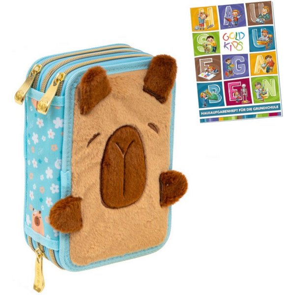 GOLDKIDS Federmäppchen 3 Fächer - Mäppchen für Mädchen -, (Federmappe 3-Fach Federtasche Gefüllte Schüleretui, Schulmäppchen und Hausaufgabenheft)