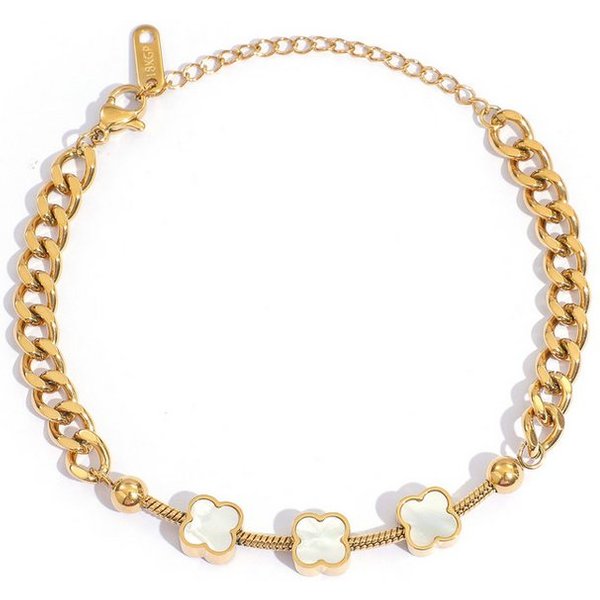 GOLDKLEIN Edelstahlarmband Blumen Perlmutt Edelstahl Panzerarmband mit Charm- Elementen, Angebot - inkl. Schmuckbox