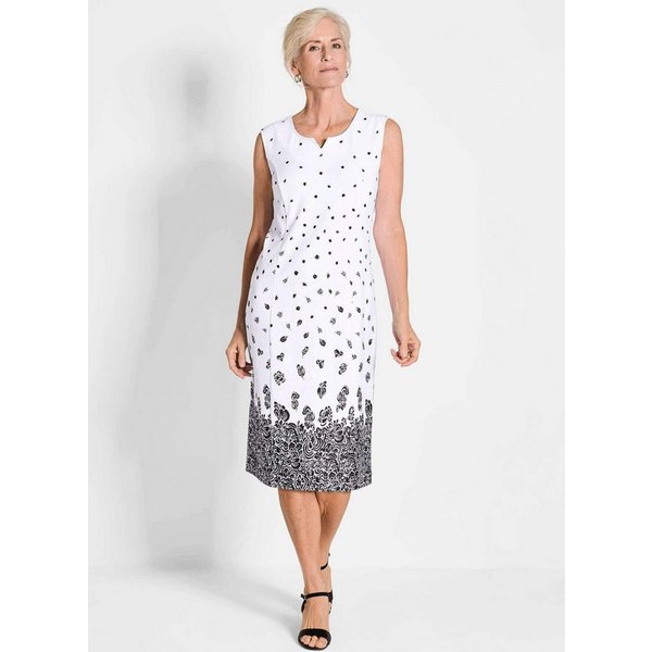 GOLDNER Abendkleid Etuikleid mit Blumenprint, Jerseyqualität Midi-Kleid mit Gehschlitz, Rundhalsausschnitt