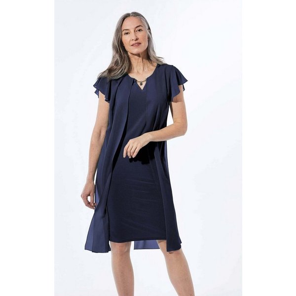 GOLDNER Abendkleid Etuikleid mit Chiffonüberwurf Doppellagiges Festkleid mit Reißverschluss, Kurzarm und Knielänge