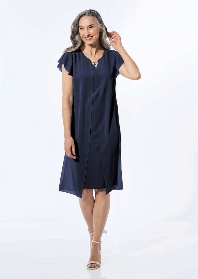 GOLDNER Abendkleid Etuikleid mit Chiffonüberwurf Doppellagiges Festkleid mit Reißverschluss, Kurzarm und Knielänge – Bild 2 von 5