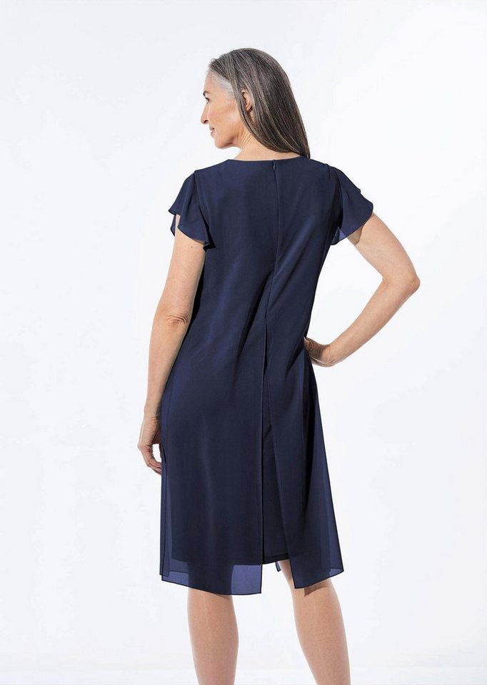 GOLDNER Abendkleid Etuikleid mit Chiffonüberwurf Doppellagiges Festkleid mit Reißverschluss, Kurzarm und Knielänge – Bild 3 von 5