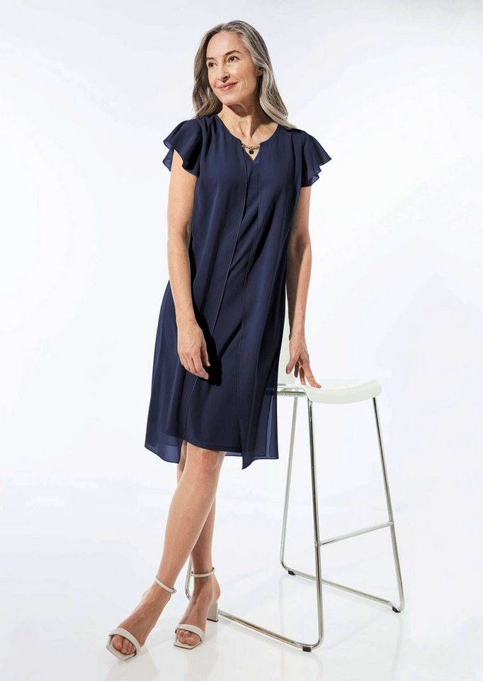 GOLDNER Abendkleid Etuikleid mit Chiffonüberwurf Doppellagiges Festkleid mit Reißverschluss, Kurzarm und Knielänge – Bild 4 von 5