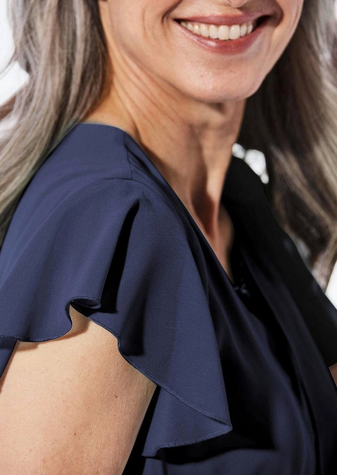 GOLDNER Abendkleid Kurzgröße: Etuikleid mit Chiffonüberwurf Doppellagiges Festkleid mit Reißverschluss, Kurzarm und Knielänge – Bild 5 von 5