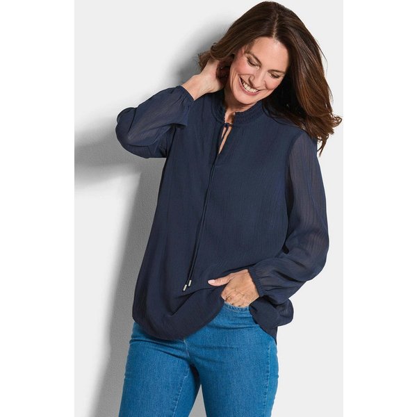 GOLDNER Chiffonbluse Elegante Jersey-Bluse mit Rundhals Viskosebluse mit Rundhalsausschnitt und Langarm