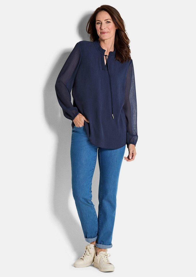 GOLDNER Chiffonbluse Elegante Jersey-Bluse mit Rundhals Viskosebluse mit Rundhalsausschnitt und Langarm – Bild 2 von 5